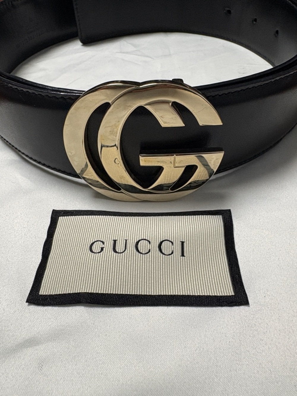 Gucci Black Leather Belt with Gold Double G Logo Buckle